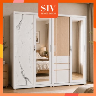 SIV Sliding Wardrobe with Mirror Clothes Cabinet Bedroom Closet Organizer Storage Cupboard Lock