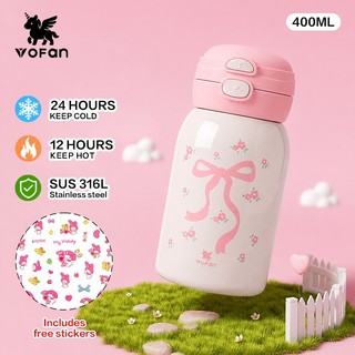 Yofan 400ml Tumbler For Kids With straw Cup Cute Aesthetic Travel Insulated Water Bottle