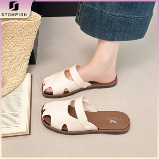 STOMPION Simple Sandals For Women Casual Breathable Slippers Korean Open Toe Elegant Flat Sandals
