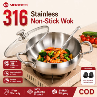 316 Stainless Steel Hot Pot Non-stick Double Ear Frying Wok Pan Kitchen Induction Deep Saute Pan