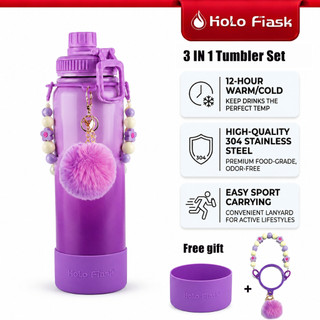 HoloFlask Tumbler Stainless Hot and Cold  Sport Water Bottle With Cute Rope For Kids Girls