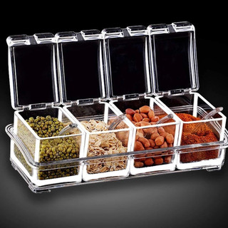 4Pcs Set Clear Seasoning Box With Lid Acrylic Spice Rack Storage Container Condiment Jars Cruet