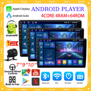 Android 15 Car Player 4 Core 4+64GB 7/9/10" Touch Screen Carplay Android Auto AHD Camera GPS