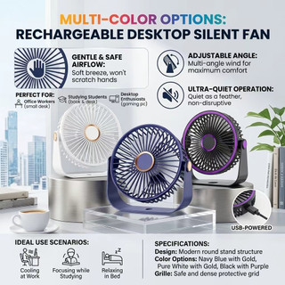 Ultra-Thin 6000mAh Portable Camping Fan – Desktop/Wall-Mountable, USB Rechargeable & Strong Wind