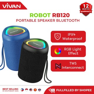 VIVAN I ROBOT RB120 Waterproof Bluetooth Speaker IPX4 RGB Lights Bass Portable Wireless Speaker