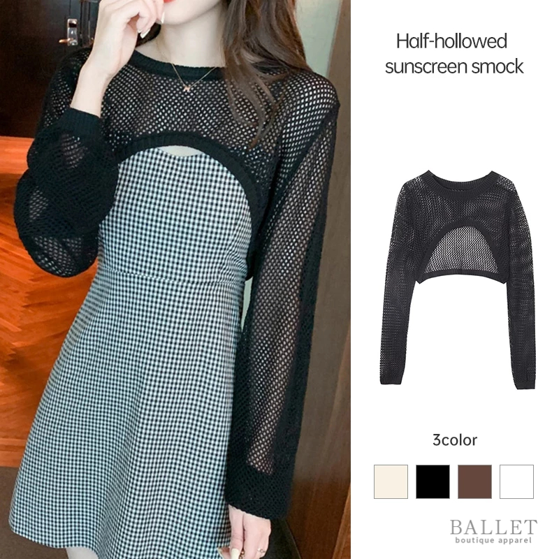 เสื้อเชิ้ตป้องกันครึ่งเคปซันผู้หญิงสีทึบสีทึบตาข่ายฤดูร้อนตาข่ายถักท็อป