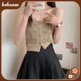 Knitted Hollow Out Sleeveless Camisole Women Spring Summer Versatile Cardigan Slim Fitting Top