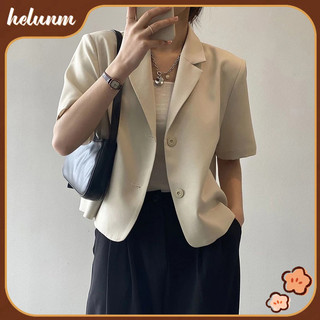 Blazer for Women Crop Top Office Formal Fashion Short Sleeve Cardigan Plain Jacket HL