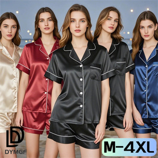 M-4XL plus size set pajamas woman silk short sleeve shorts pants plain terno party family sleepwear
