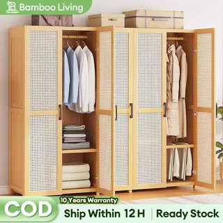 COD Nordic Bamboo Wardrobe with Rattan Door Team Kahoy Muji Style Space Saving Bedroom Furniture PH