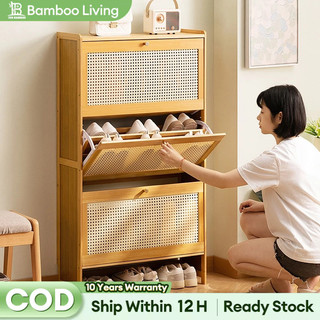 Bamboo Shoe Rack Organizer Wood Light Brown 2/3Double Doors 50/70CM 20-30 Pairs Of Shoes Cabinet