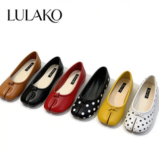 LULAKO Women's Tabi Split Toe Mary Jane Flats Chic Palin Polka Dot Square Toe Ballet Doll Shoes