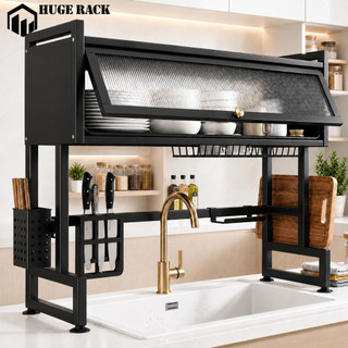 Over Sink Dish Cabinet Kitchen Dish Drainer With Cover Stainless Lababo Rack Plate Drying Organizer