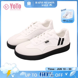 YOTO Casual Shoes For Women Sneakers Pu Leather Comfort Non-Slip White Rubber Shoes