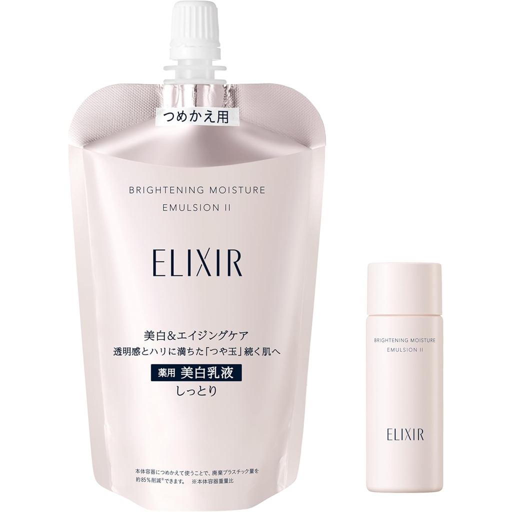 100% Authentic ELIXIR Brightening Emulsion WT 2 (Moist Type), Refill 3.9 fl oz (110 ml) + Mini Bottl