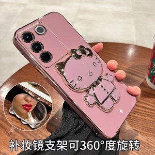 เคสโทรศัพท์มือถือแบบนิ่ม กันกระแทก ลายแมว 6D พร้อมที่ตั้งวาง หรูหรา สําหรับ Vivo V27 V27e V27 Pro Vivo Y100 5G Y56 Y55s 5G