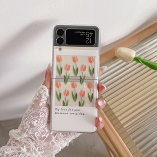 ใหม่ เคสโทรศัพท์มือถือ PC ใส กันกระแทก ลายดอกทิวลิป ดอกกุหลาบ สําหรับ Samsung Galaxy Z Flip4 Z Flip3 ZFlip4