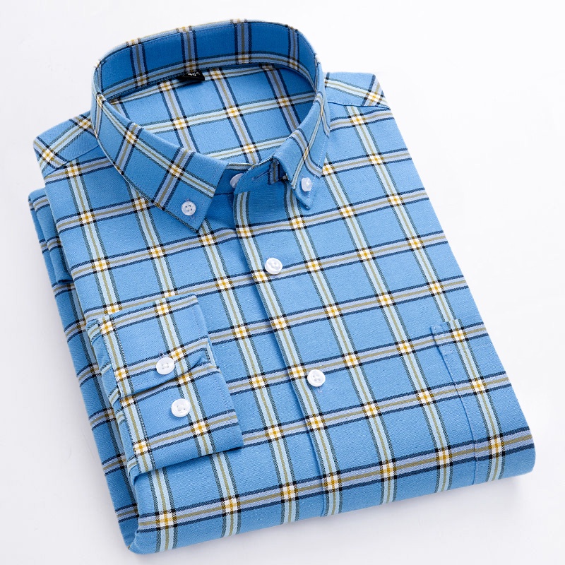 เสื้อเชิ้ตแขนยาวลําลอง ผ้าฝ้าย 100% ผ้าออกซ์ฟอร์ด เข้ารูป ลายทาง สําหรับผู้ชาย