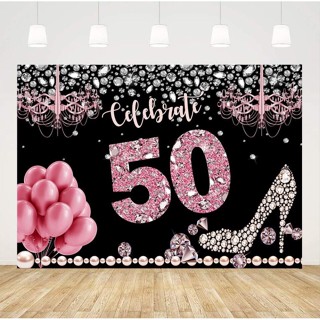 7x5ft Happy 50th Birthday Backdrop for Women Rose Gold Fabulous and Fifty Photography Background Silver and Pink High Heel 50 Birthday Party Decorations Banner 50th Supplies