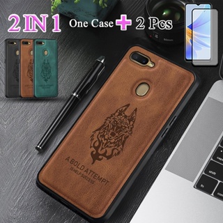 2 IN 1 เคสโทรศัพท์มือถือหนังแกะ เซรามิก ทรงโค้ง พร้อมฟิล์มกันรอยหน้าจอ สําหรับ OPPO A5S A7 A12