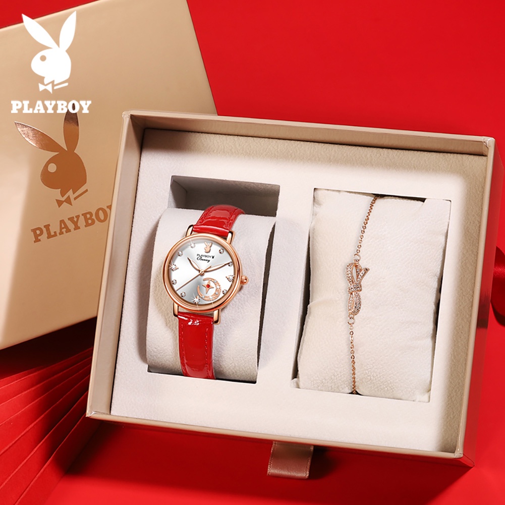 Playboy 2061 พร้อมส่ง นาฬิกาข้อมือควอทซ์ มัลติฟังก์ชั่น กันน้ํา เรืองแสง พร้อมกล่องของขวัญ สไตล์นักธุรกิจ สําหรับผู้ชาย และผู้หญิง