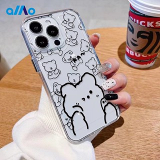 เคสโทรศัพท์มือถือแบบนิ่ม ใส ลายหมีน้อยน่ารัก สีดํา สําหรับ Iphone 14 Pro Max 14 Plus 13 11 12 7plus X Xr Xs Max 8 7 Se2020