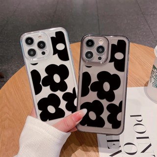 เคสโทรศัพท์มือถือนิ่ม แบบใส ลายดอกไม้ สีดํา สําหรับ Iphone 14 Pro Max 14 Plus 13 11 12 7plus X Xr Xs Max 8 7 Se2020