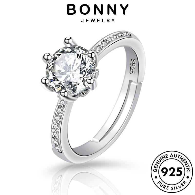 BONNY JEWELRY แท้ เครื่องประดับ เรียบง่าย ต้นฉบับ แหวน เกาหลี ผู้หญิง 925 เงิน แฟชั่น เครื่องประดับ Silver มอยส์ซาไนท์ไดมอนด์ M069