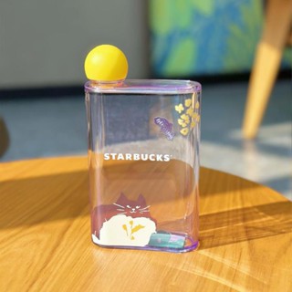 Starbucks แก้วน้ําพลาสติก ลายดอกไม้แมวน่ารัก สีม่วง 23 วัน#0817#