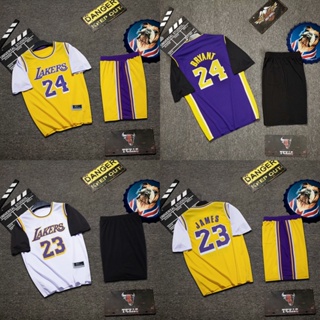 เสื้อกีฬาบาสเก็ตบอลแขนสั้น ลายทีม Lakers Kobe 24 James 23 ไซซ์ XS-4XL แฟชั่นสําหรับผู้ชาย และผู้หญิง