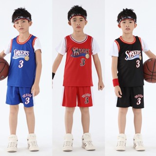 เสื้อกีฬาบาสเก็ตบอล ลาย NBA Philadelphia 76ers Iverson No.3 สไตล์วินเทจ สําหรับเด็ก สองชิ้น