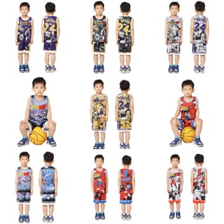 เสื้อกีฬาบาสเก็ตบอล ผ้าตาข่าย ลาย Dragon Ball Lakers Bryant Brooklyn สําหรับเด็ก