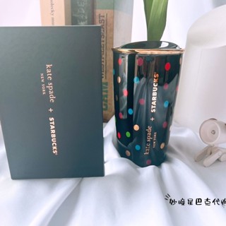 Starbucks Katespade2023 แก้วกระติกน้ําร้อน ลายจุด หมี สีดํา#0919#