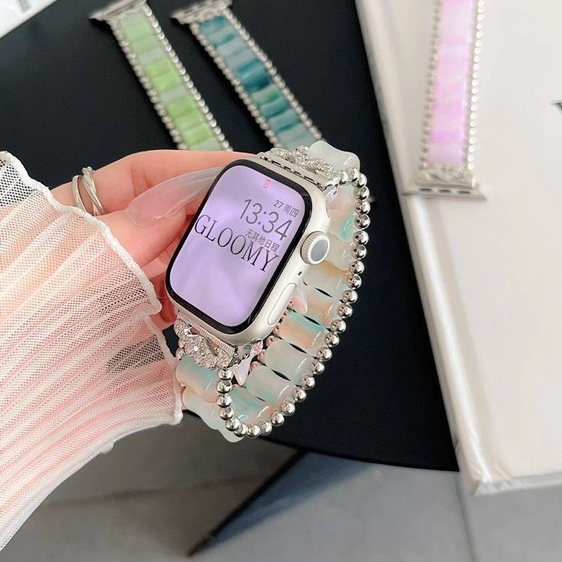 สายนาฬิกาข้อมือเรซิ่น ประดับเพชร หลากสีสัน สําหรับ Apple Watch Strap S8