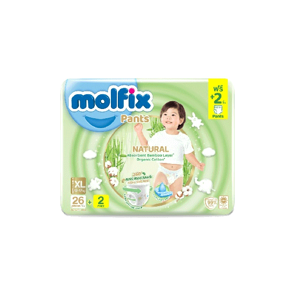 Molfix ผ้าอ้อมเด็ก โมลฟิกซ์ เนเชอรัล แพ้นส์ XL 26+2 ชิ้น