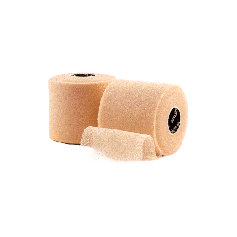 Sporttape เทปผ้าโฟม เทปโฟม เทปผ้าพันแผล เทปล็อค เทปลดการระคายเคือง (Underwrap) นำเข้าจาก UK น้ำหนักเบา ไม่เหนียวเหนอะหนะ ไม่มีส่วนผสมของกาว ยึดเกาะผิวดี ฉีกได้ด้วยมือ สีเนื้อ สีเบจ ขนาด 7.5 cm X 27 m