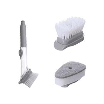 HomeHuk แปรงทำความสะอาด 2 หัว เติมน้ำยาล้างจานได้ เปลี่ยนหัวแปรงได้ ด้ามจับยาว ถนัดมือ แถมหัวฟองน้ำ 3 ชิ้น ที่ล้างจาน แปรงขัด PP Cleaning Brush Long Handle with Liquid Pot