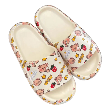 (S-1065) รุ่นใหม่ รองเท้าแตะแบบสวม ลายหมี ลายอาร์ต น่ารักๆ รองเท้าแตะซิลิโคนนิ่ม ขอบหนา รองเท้าแฟชั่นผู้หญิง ใส่สบาย