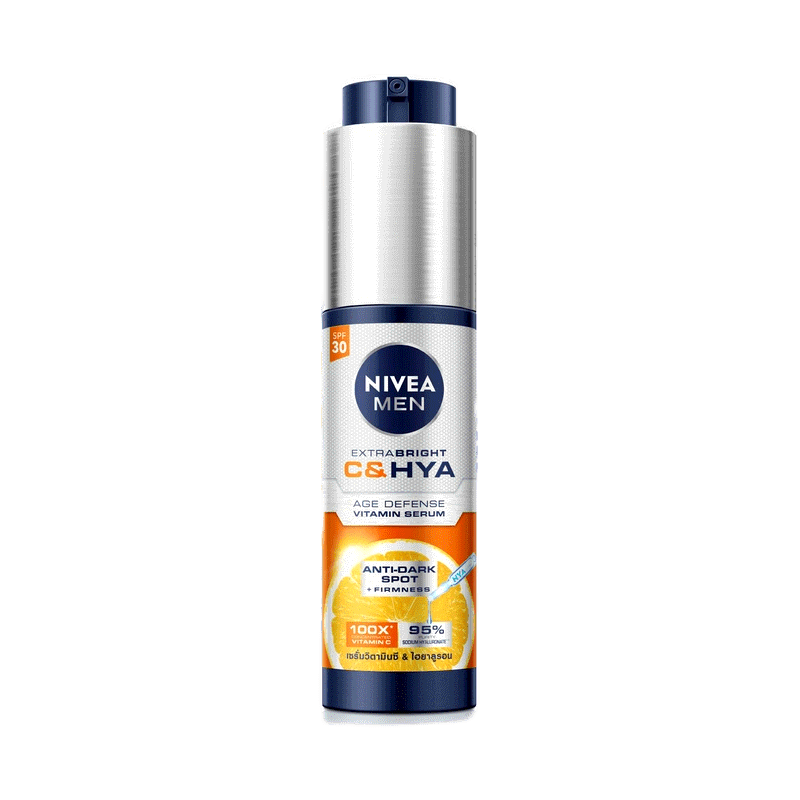 นีเวีย® เมน เอ็กซ์ตร้า ไบรท์ ซี&ไฮยา เอจ ดีเฟนซ์ วิตามิน เซรั่ม เอสพีเอฟ30 45 มล. NIVEA