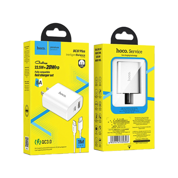 Hoco DC37 Plus ชุดชาร์จเร็วสำหรับไอโฟน 2 ช่อง (PD20W +22.5W ชิพแยกแบบใหม่เร็วสุด) Fast Charger Set for iPhone