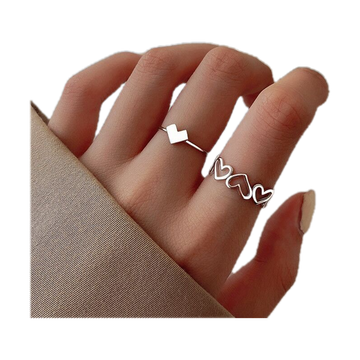 #New Arrival# Fashion Silver Alloy Hollow Out Heart Finger Rings 2Pcs/Set for Women