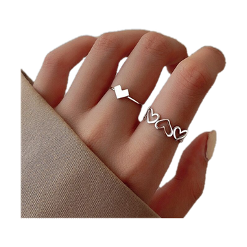 โปรโมชั่น : New Arrival Fashion Silver Alloy Hollow Out Heart Finger Rings 2PcsSet for Women