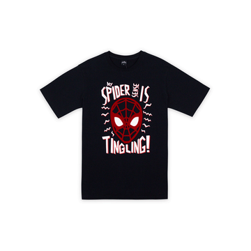 Marvel Men Spider-Man Flock Print T-Shirt(ทรง Relax) - เสื้อมาร์เวลผู้ชายพิมพ์กำมะหยี่ ลายสไปเดอร์แมน สินค้าลิขสิทธ์แท้100% characters studio