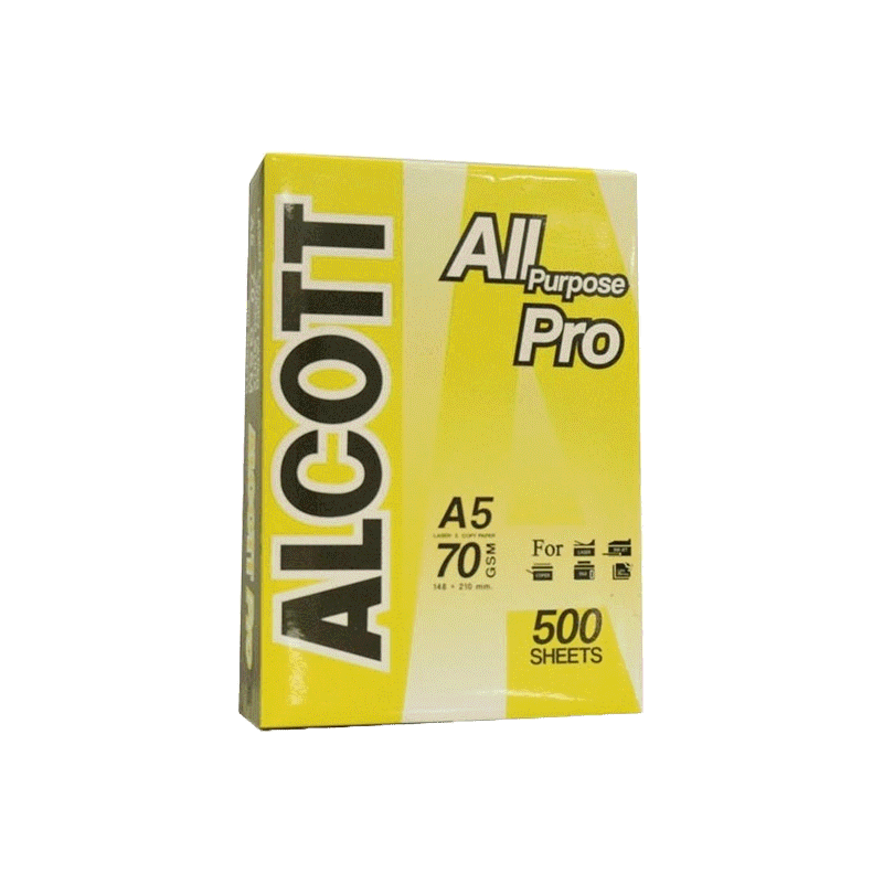 ALCOTT กระดาษถ่ายเอกสาร A5 (ขนาดเล็กกว่า A4) 70 แกรม (1 รีม / 500 แผ่น) - ห่อสีเหลือง