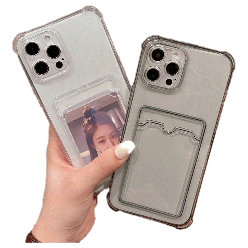 เคสกันกระแทกเคสใส่บัตร เคสซิลิโคนใส เคสใสทรงสี่เหลี่ยม Compatible for iPhone 11 12 13 14 Pro Max 7 8 Plus SE XR X XS Max