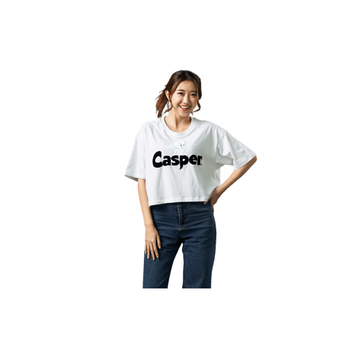 Universal Studios Women Crop Casper The Friendly Flock Print T-Shirt - เสื้อครอปผู้หญิง ยูนิเวอร์แซล สตูดิโอ Casper เทคนิคลายพิมพ์กำมะหยี่ สินค้าลิขสิทธ์แท้100% characters studio