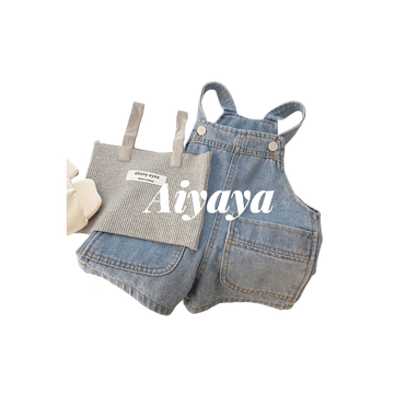 Aiyaya ชุดเสื้อผ้าเด็กผู้หญิง กางเกงยีนส์ขาสั้น ชุดสายเดี่ยวเด็กผู้หญิง ชุดเซต 2 ชิ้น น่ารักหวานสไตล์（428）