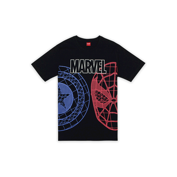 Marvel Men Captain America& Spider-Man Glow In The Dark T-Shirt - เสื้อยืดผู้ชายลายมาเวล ลายกัปตันอเมริกา&สไปรเดอร์แมน เทคนิคเรืองแสงในที่มืด สินค้าลิขสิทธ์แท้100% characters studio