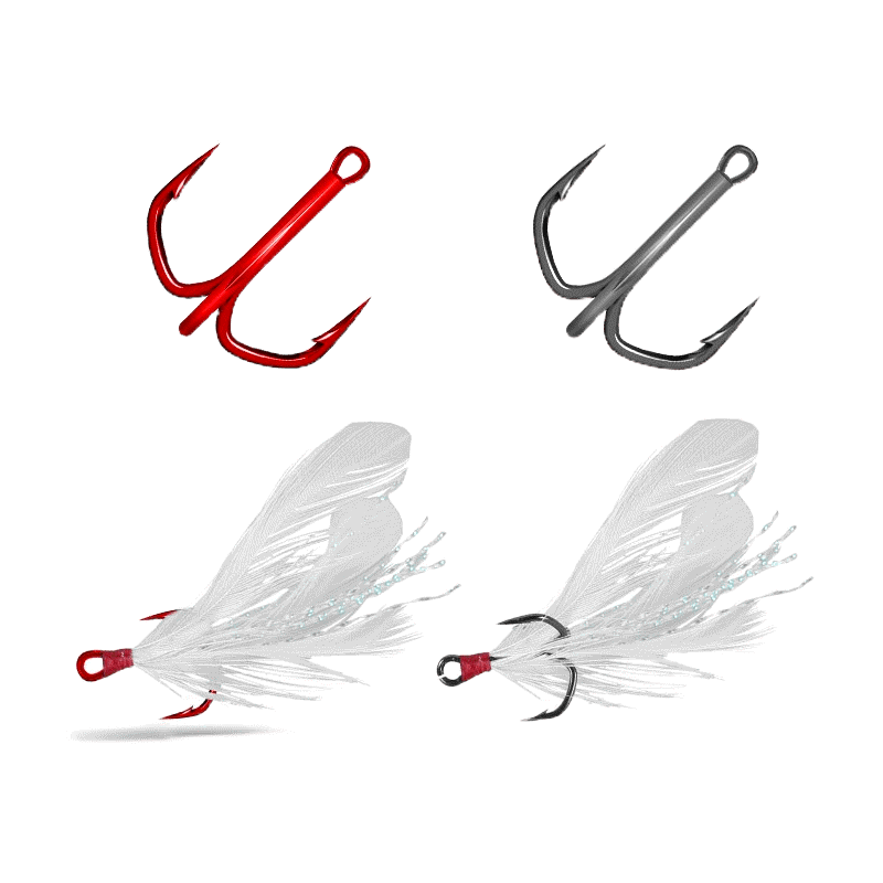 โปรโมชั่น : Kingdom Carbon Steel Fishing Hooks Treble Sharp Strong Barb 4 6 8 10 Stiff Anti-corrosion Durable Hooks 5pcsbox Red