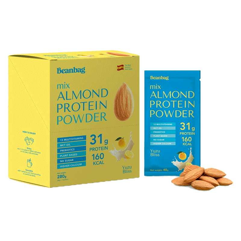 [ลดพิเศษ3.3]Beanbag Almond Protein Powder รส Yuzu Bliss 280g โปรตีนอัลมอนด์และโปรตีนพืชรวม 5 ชนิด รสยูซึบลิสขนาด 280กรัม